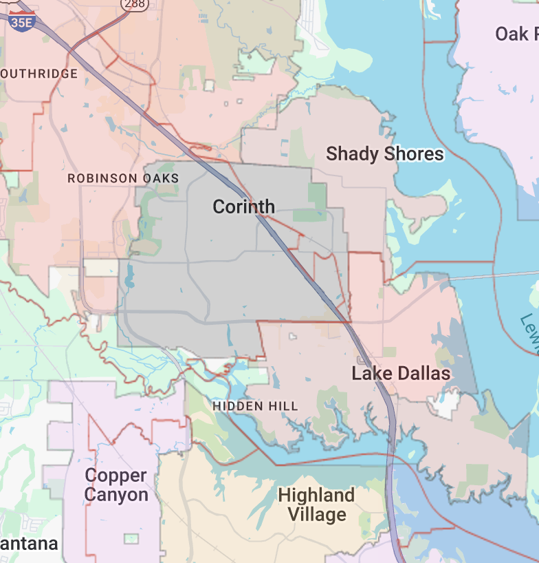 Corinth-Texas-area-map